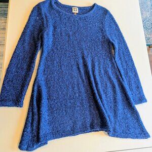 Anne Klein Tunic Sweater With Tiny Blue Sequins Sparkle Lightweight Ladies Small